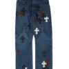 Chrome Hearts Fleur Jeans avec Cross Patch au genou