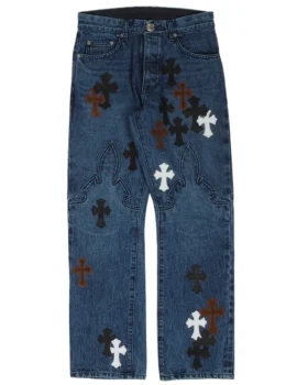 Chrome Hearts Fleur Jeans avec Cross Patch au genou