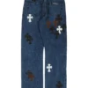 Chrome Hearts Fleur Jeans avec Cross Patch au genou