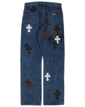 Chrome Hearts Fleur Jeans avec Cross Patch au genou
