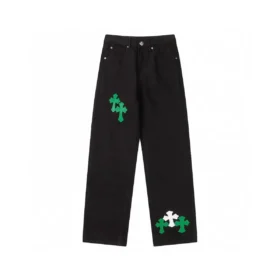 Jeans à patchs croisés Chrome Hearts vert et blanc
