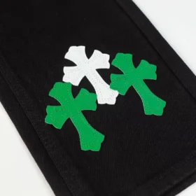 Jeans à patchs croisés Chrome Hearts vert et blanc