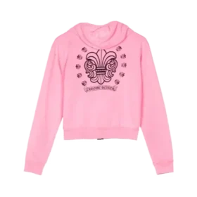 Sweat à capuche rose zippé Chrome Hearts pour fille