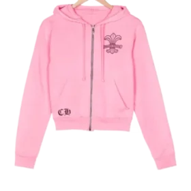 Sweat à capuche rose zippé Chrome Hearts pour fille