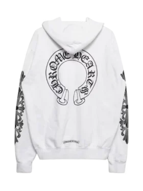 Sweat à capuche zippé blanc à motif floral et Horseshoe