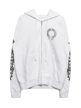 Sweat à capuche zippé blanc à motif floral et Horseshoe