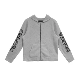 Sweat à capuche zippé Chrome Hearts en cachemire brodé gris