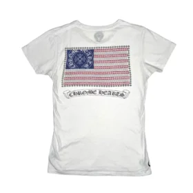 T-shirt Chrome Hearts avec imprimé drapeau américain dans le dos, en blanc