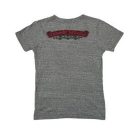 T-shirt Chrome Hearts à col en V et imprimé dans le dos, gris/rouge
